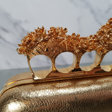 Load image into Gallery viewer, Alexander McQueen 260701 000926 Knuckleduster Skull Box Clutch Gold Flowers
