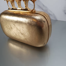 Load image into Gallery viewer, Alexander McQueen 260701 000926 Knuckleduster Skull Box Clutch Gold Flowers
