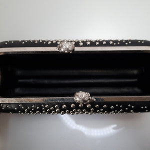Alexander McQueen 300791 000926 twin skull box clutch studded nappa leather handbag