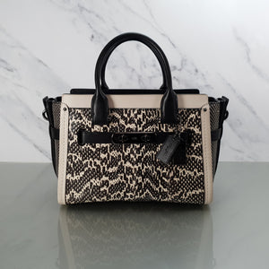Coach Swagger 27 genuine snakeskin colorblock black and white chalk 57113