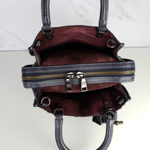 Coach 1941 Rogue 25 Tea Rose Appliqué in Blue Midnight Navy Leather & Suede Handbag Shoulder Bag