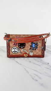 Limited Edition Coach x Keith Haring Riley with Embellishments in Signature & Saddle - Charms, Rexy, Crystals, Rivets, Tea Roses - Coach 31071