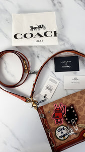 Limited Edition Coach x Keith Haring Riley with Embellishments in Signature & Saddle - Charms, Rexy, Crystals, Rivets, Tea Roses - Coach 31071