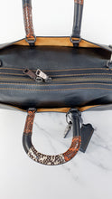 Load image into Gallery viewer, RARE Coach 1941 Rogue Satchel 36 in Black with Colorblock Patchwork Snakeskin Handles - Barrel Bag - Coach 58689
