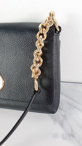 Coach Crosstown Crossbody Bag in Black Pebble Leather With Chain Detail & Turnlock
