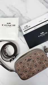 Coach Camera Bag with Prairie Rivets in Grey Suede & Pebble Leather - Crossbody Bag Clutch Wristlet - Coach 22868