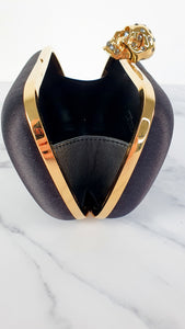 Alexander McQueen Skull Box Clutch in Black Satin & Swarovski Crystals - Style 236715 000926