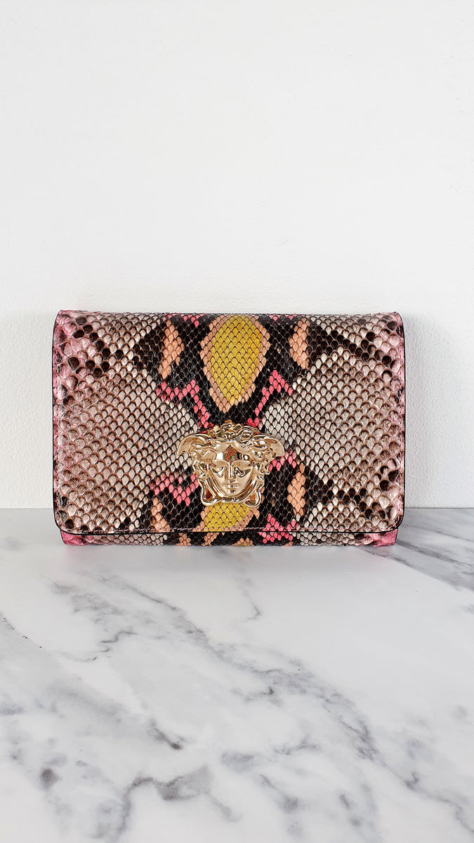Versace Medusa Python Snakeskin Crossbody Bag Clutch - Flap bag in Pin ...