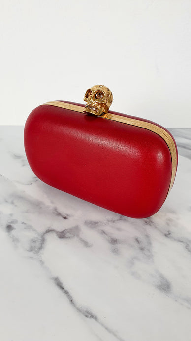 Alexander McQueen Skull Box Clutch in Deep Red smooth Nappa leather & Swarovski Crystals - Style 236715 000926