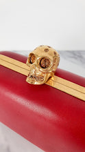 Load image into Gallery viewer, Alexander McQueen Skull Box Clutch in Deep Red smooth Nappa leather &amp; Swarovski Crystals - Style 236715 000926
