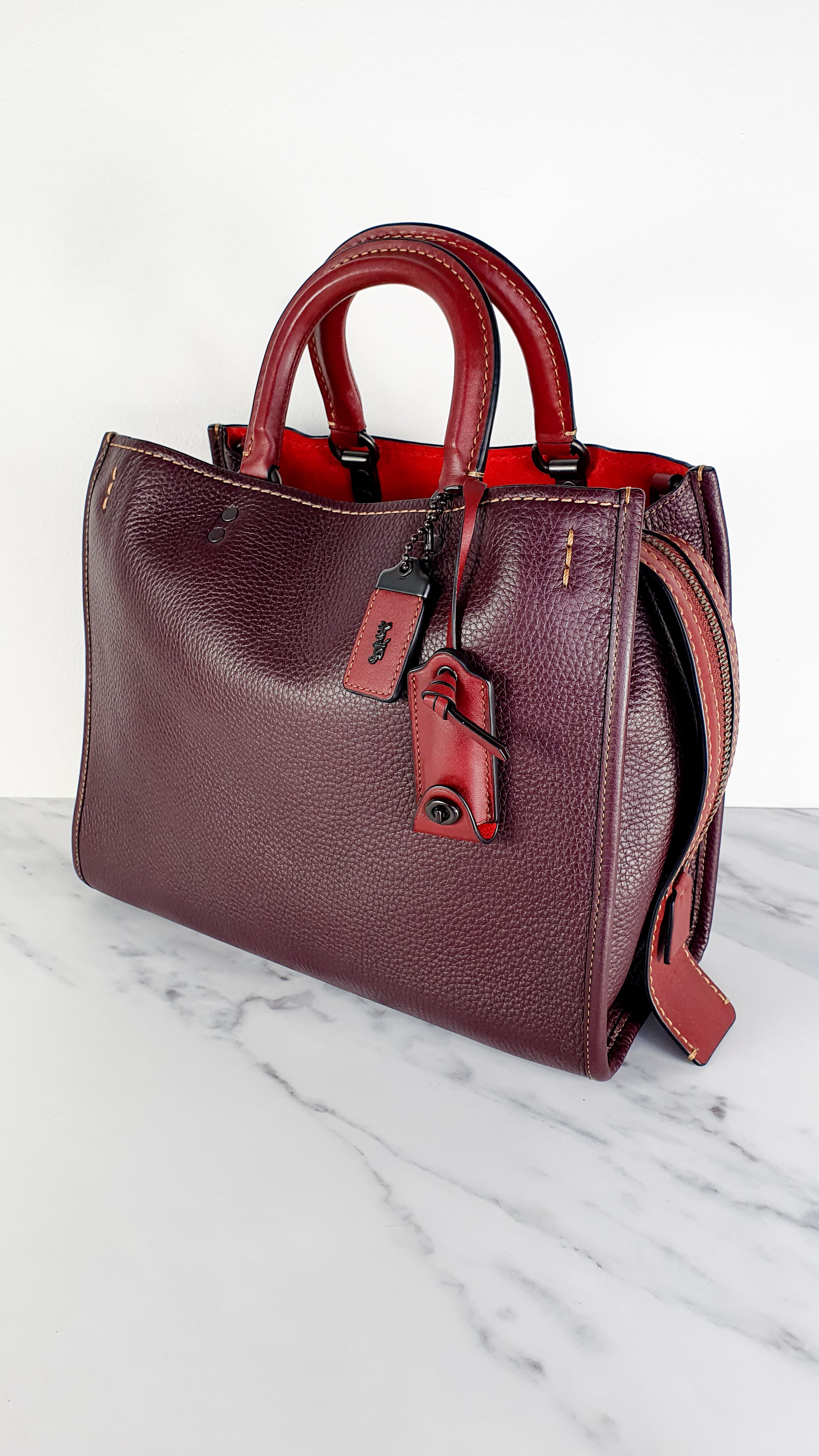 Coach 1941 Rogue 31 in Oxblood Pebble Leather with Red Suede Lining Sa Essex Fashion House