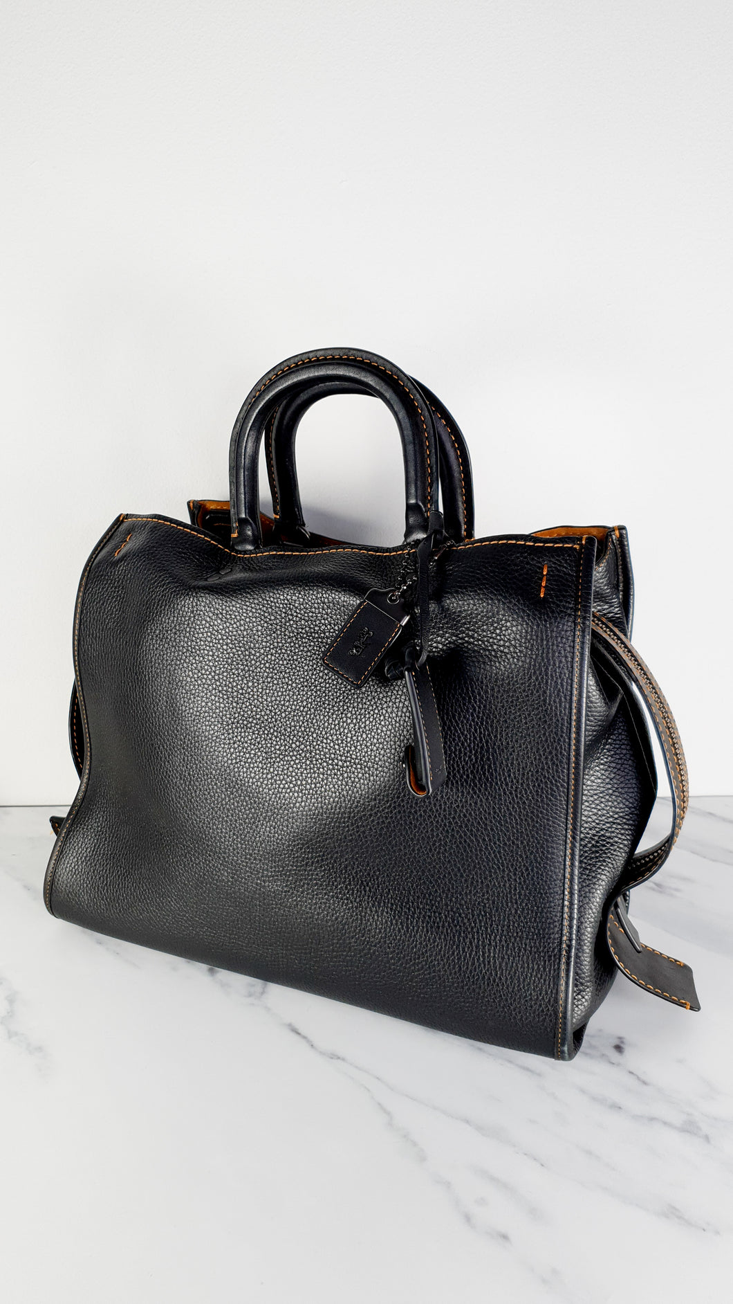 Coach 1941 Rogue 36 in Black Pebble Leather with Honey Suede Shoulder Bag - Coach 54556