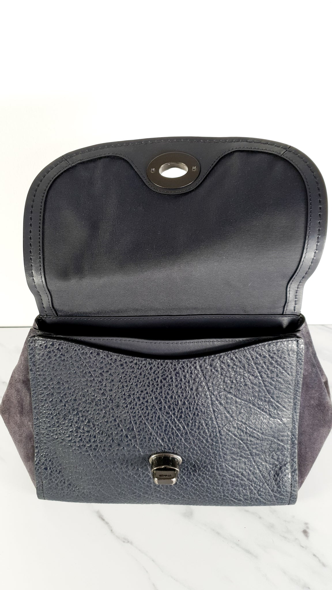 Coach Faye in Dark Blue Navy Mixed Leather & Suede Flap Bag