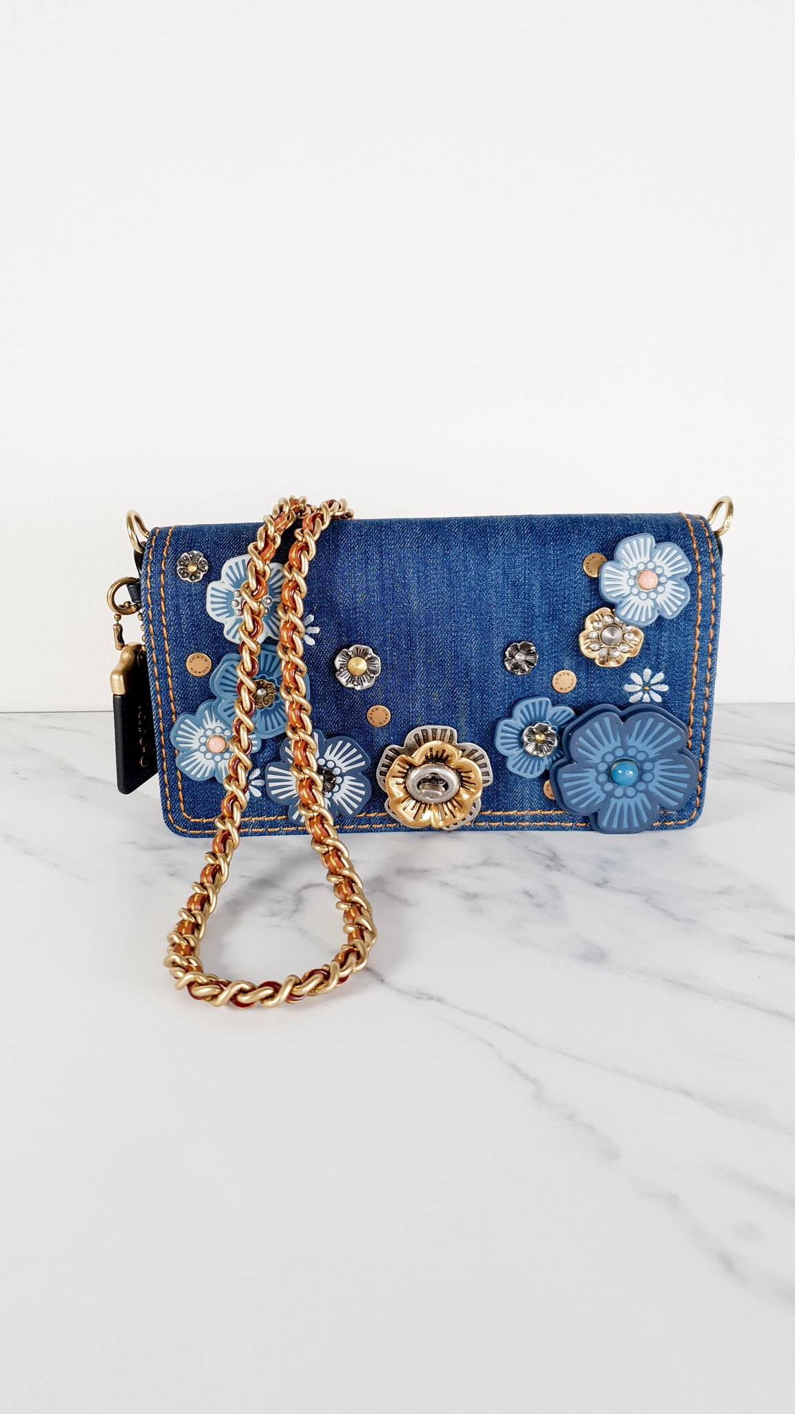 Coach denim tea rose strap Outlet