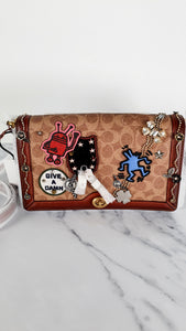 Limited Edition Coach x Keith Haring Riley with Embellishments in Signature & Saddle Brown - Charms, Rexy, Crystals, Rivets, Tea Roses - Coach 31071