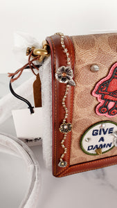 Limited Edition Coach x Keith Haring Riley with Embellishments in Signature & Saddle Brown - Charms, Rexy, Crystals, Rivets, Tea Roses - Coach 31071