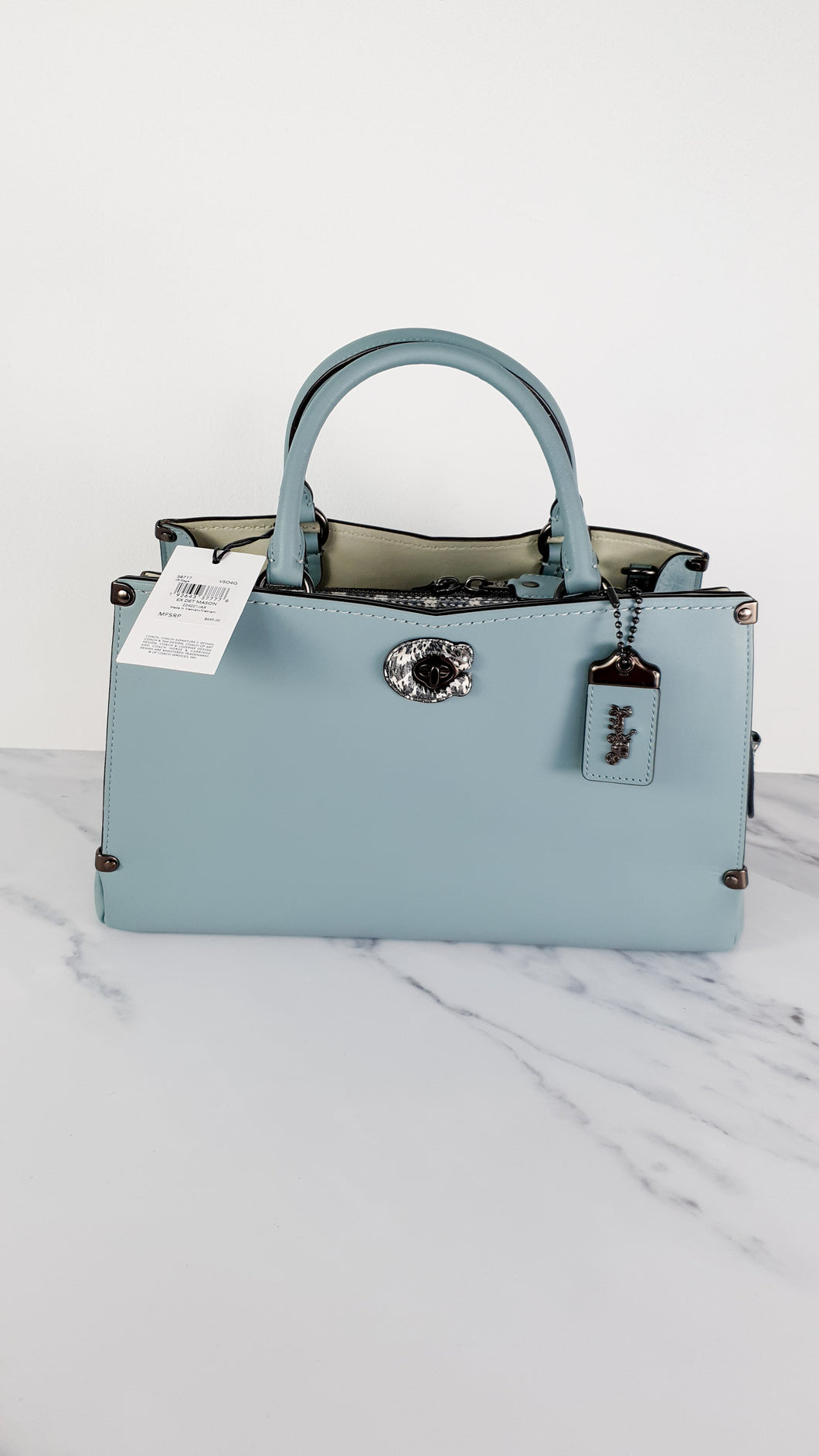 Coach 38717Coach Mason Carryall in Sage Pale Blue Green Smooth Leather with Snakeskin - Coach 38717
