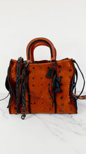 Load image into Gallery viewer, RARE Coach 1941 Rogue 36 in Saddle Suede with Western Whiplash Detail - Tan &amp; Black - Studded Shoulder Bag - Coach 58121
