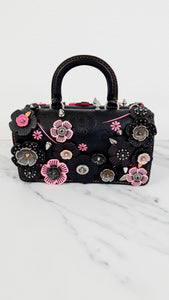 RARE Coach 1941 Double Dinky with Tea Roses & Rivets - Black & Pink - Limited Edition Crossbody Handbag Turnlock - Coach 86854