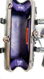 RARE Coach 1941 Kisslock Satchel with Tea Roses - Black & Purple - Limited Edition Crossbody Handbag - Coach 21589