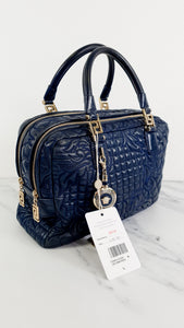 Versace Vanitas Demetra Baroque Quilted Leather Navy Blue Handbag with Medusa Charm