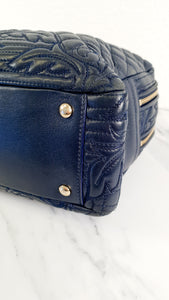 Versace Vanitas Demetra Baroque Quilted Leather Navy Blue Handbag with Medusa Charm