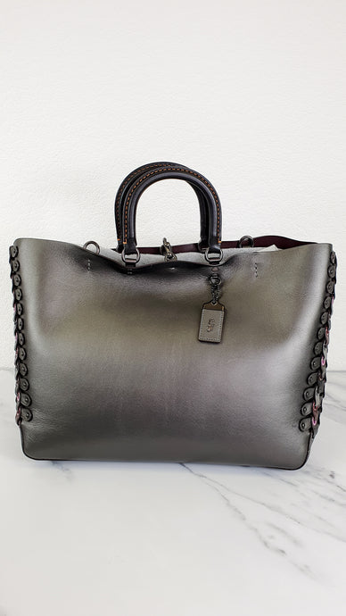 Coach 1941 Rogue Tote Bag With Links in Graphite Metallic Grey Smooth Leather Handbag Shoulder Bag - Coach 26887