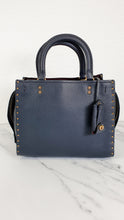 Load image into Gallery viewer, Coach 1941 Rogue 25 in Midnight Navy Blue with Border Rivets and Tea Rose studs - Shoulder Bag Handbag in Pebble Leather - Coach 30456
