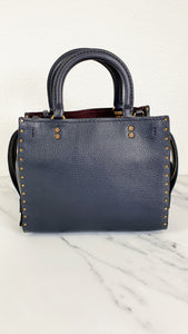Coach 1941 Rogue 25 in Midnight Navy Blue with Border Rivets and Tea Rose studs - Shoulder Bag Handbag in Pebble Leather - Coach 30456