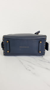 Coach 1941 Rogue 25 in Midnight Navy Blue with Border Rivets and Tea Rose studs - Shoulder Bag Handbag in Pebble Leather - Coach 30456