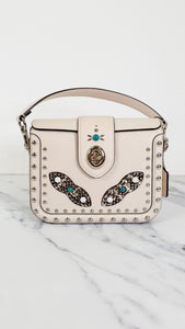 Coach Page Shoulder Bag in Chalk Smooth Leather With Western Rivets and Snakeskin - Crossbody Bag Handbag - Coach 86731