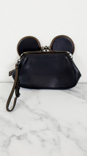 Disney x Coach Minnie Ears Clutch Wristlet in Black Glovetanned Leather - Coach 65794