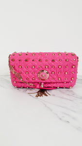 Versace Vanitas Medea Baroque Quilted Hot Pink Studded Shoulder Bag with Medusa Tassel - Handbag Flap Bag