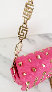 Versace Vanitas Medea Baroque Quilted Hot Pink Studded Shoulder Bag with Medusa Tassel - Handbag Flap Bag