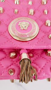 Versace Vanitas Medea Baroque Quilted Hot Pink Studded Shoulder Bag with Medusa Tassel - Handbag Flap Bag
