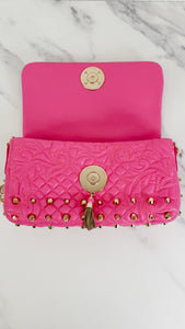 Versace Vanitas Medea Baroque Quilted Hot Pink Studded Shoulder Bag with Medusa Tassel - Handbag Flap Bag