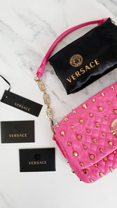 Versace Vanitas Medea Baroque Quilted Hot Pink Studded Shoulder Bag with Medusa Tassel - Handbag Flap Bag