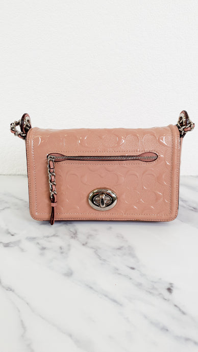 Coach Lex Small Flap Bag in Signature Debossed Patent Leather in Blush Pink - Crossbody Bag Shoulder Bag - Coach F22292
