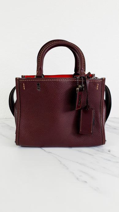 Coach Rogue 25 Bag in Oxblood Pebble Leather with Red Suede Lining - Handbag Shoulder Bag - Coach 54536