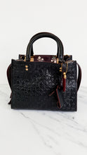 Load image into Gallery viewer, Coach Rogue 25 in Black Signature Embossed Leather with Burgundy Floral Bow Leather Lining - Coach 26839
