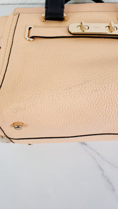 Coach Swagger 27 in Peach Salmon Pink with Colorblock Black Handles - Pebble Leather HandbagCrossbody Bag - Coach 34417