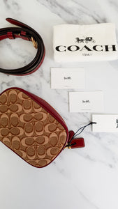 Coach 1941 Belt Bag Camera Bag in Signature & Burgundy Smooth Leather - Coach 50728