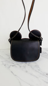 Disney X Coach Patricia Saddle Bag with Mickey Ears in Black Smooth Leather Crossbody Bag - Coach F59369