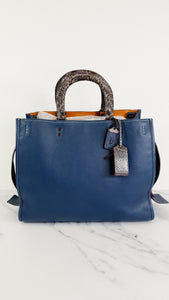 Coach 1941 Rogue 36 in Dark Denim Blue with Genuine Snakeskin Handles - Shoulder Bag Handbag - Coach 58965