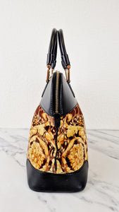 Versace Vanitas Athena Bag with Leopard Baroque Velour Velvet Crown Print - Handbag with Black Smooth Leather and Medusa charm