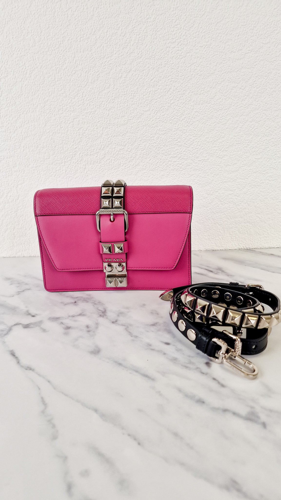 Prada Elektra Crossbody Shoulder Bag in Pink Saffiano Leather