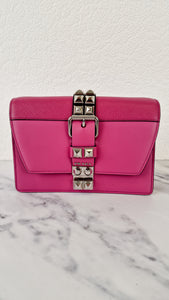 Prada Elektra Crossbody Shoulder Bag in Pink Saffiano Leather & Smooth Leather With Studs - Clutch Rivets Flap Bag - Prada 1BD121