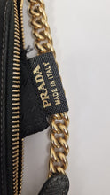 Load image into Gallery viewer, Rare Vintage Prada Black &amp; Gold Tessuto Oro Nylon &amp; Saffiano Leather Cut-Out Logo Crossbody Bag - Prada BT0606
