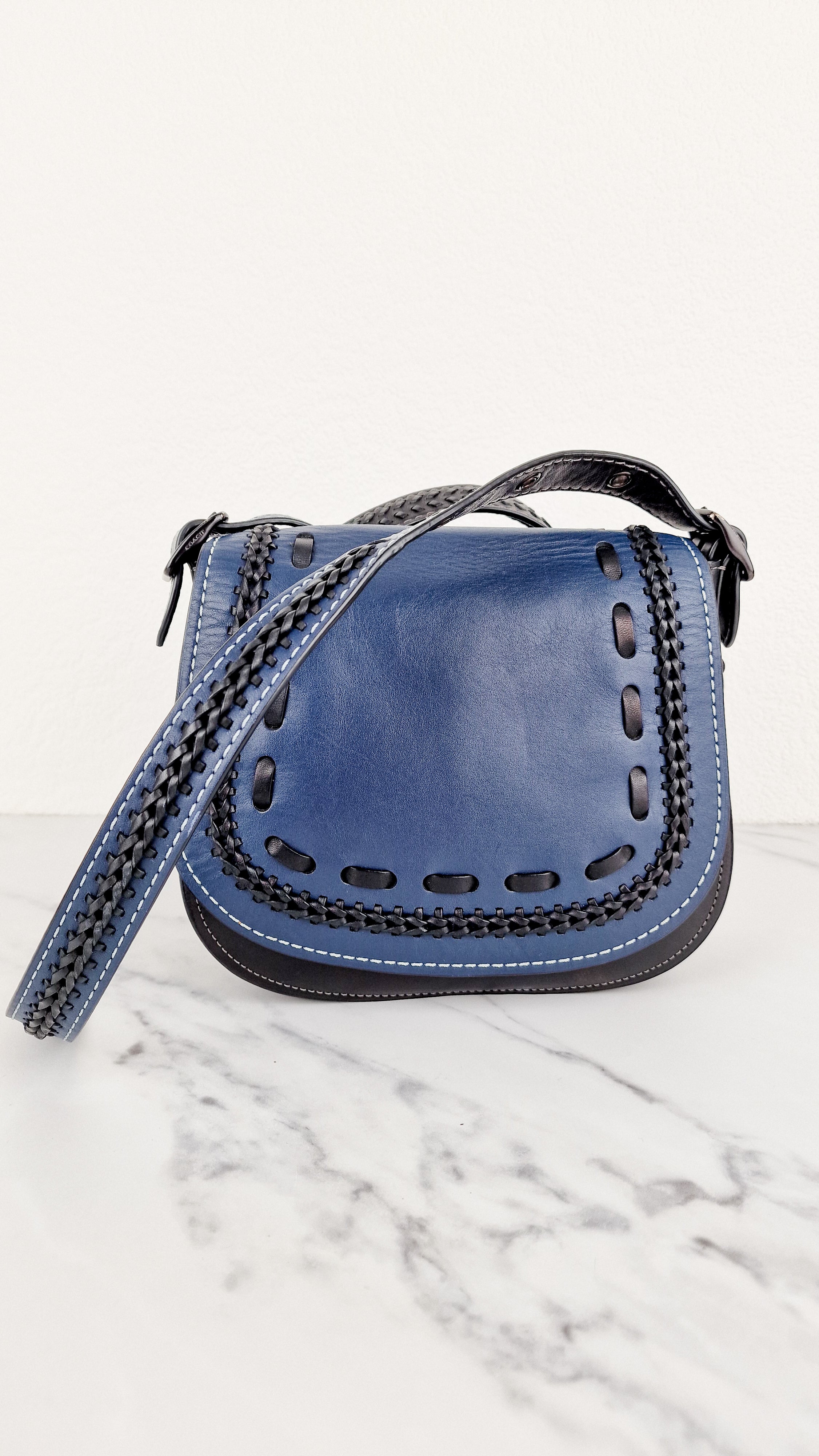 Coach 1941 Saddle 23 in Prussian Blue With Whiplash Black Detail Cro Essex Fashion House