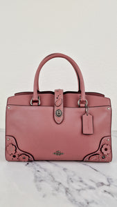 Coach Mercer Satchel 30 in Dusty Rose Pink with Tooled Leather Tea Roses - Floral Crossbody Bag Handbag - Coach 12031